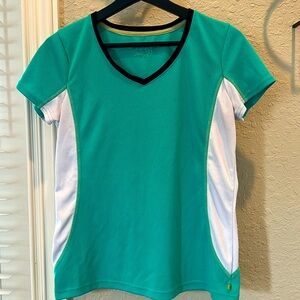 Made For Life Green/white w Black Trim V-Neck Athletic Top Sz L
